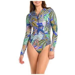 La Blanca Half Zip Long Sleeve One-Piece Rashguard Swimsuit US/XL